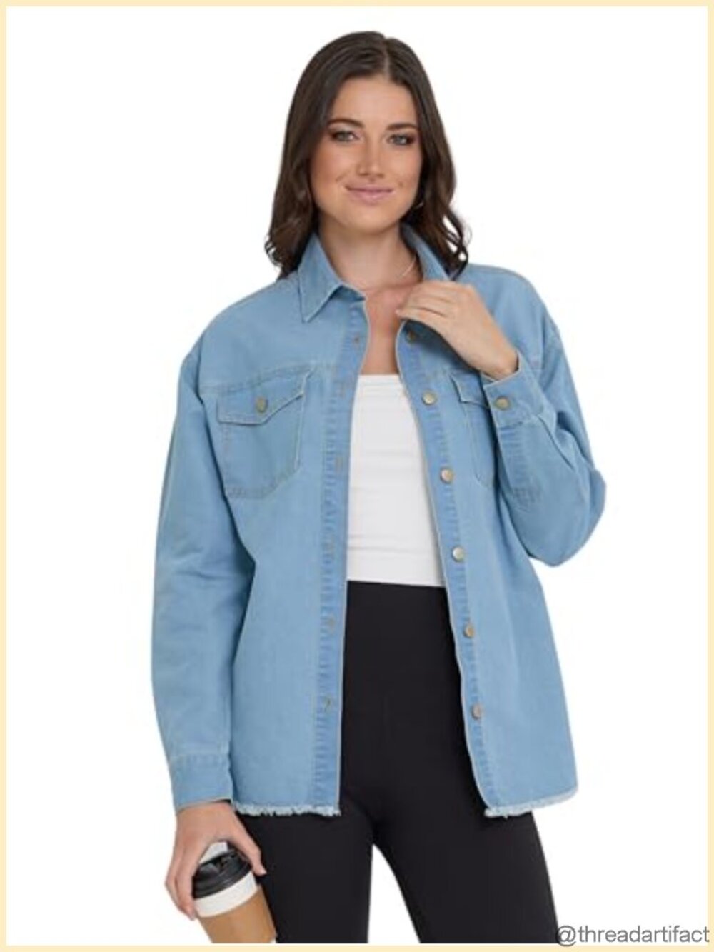 Oversized Denim Button Down Shacket Long Sleeve Hooded Jean Shirt